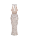 Sequined Backless Halter Maxi