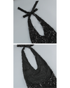Sequined Backless Halter Maxi