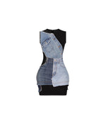 Mesh Patchwork Denim Mini