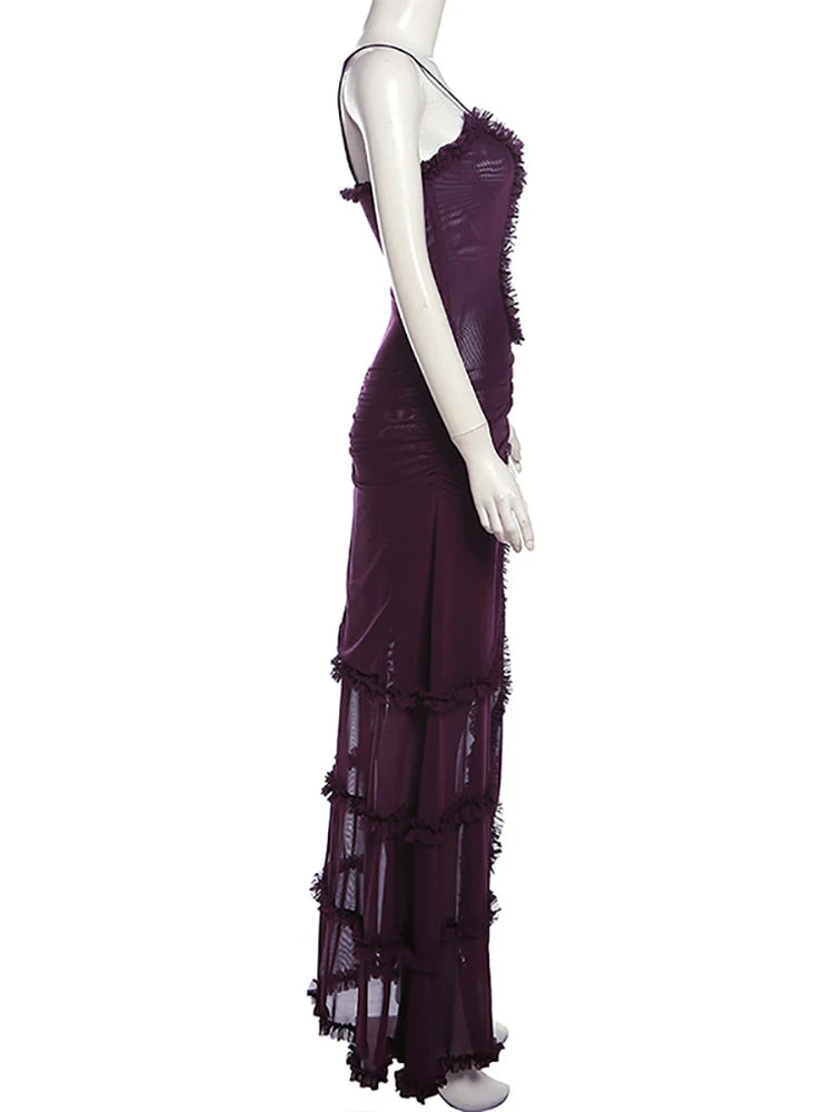 Laila Maxi Dress With Ruffle Bottom - Purple